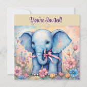 パステルガーデンにいるかわいい赤ちゃんゾウ 招待状 (正面)