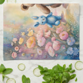 パステルガーデンのテディベアとバニー キッチンタオル (折り畳み)