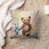 パステルガーデンのテディベアとバニー クッション (ブランケット)