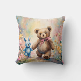 パステルガーデンのテディベアとバニー クッション