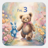 パステルガーデンのテディベアとバニー スクエアシール (正面)