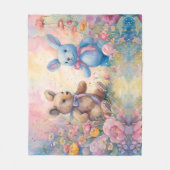 パステルガーデンのテディベアとバニー フリースブランケット (正面)