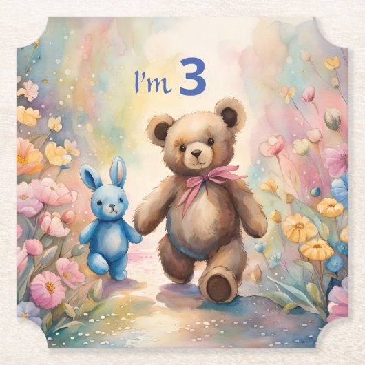 パステルガーデンのテディベアとバニー ペーパーコースター (正面)