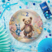 パステルガーデンのテディベアとバニー ペーパープレート (パーティー)