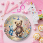 パステルガーデンのテディベアとバニー ペーパープレート (パーティー)