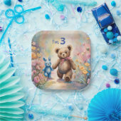 パステルガーデンのテディベアとバニー ペーパープレート (パーティー)