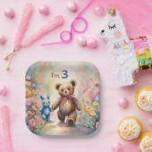 パステルガーデンのテディベアとバニー ペーパープレート (パーティー)