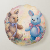 パステルガーデンのテディベアとバニー ラウンドクッション (裏面)