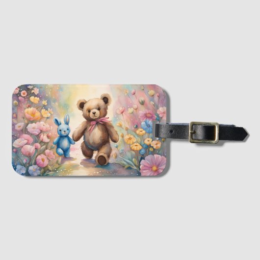 パステルガーデンのテディベアとバニー ラゲッジタグ (正面横)