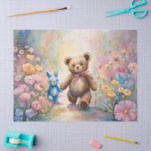 パステルガーデンのテディベアとバニー 薄葉紙 (クラフト)