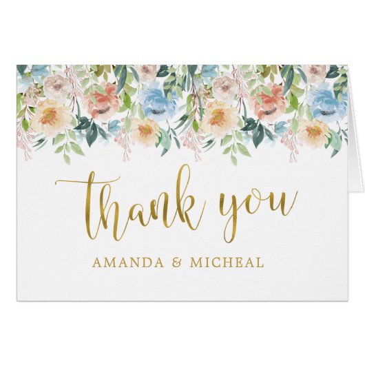 パステルガーデン |金ゴールド結婚フローラのサンキューカード (正面横)