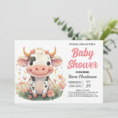 パステルガーリーかわいい牛の赤ちゃんシャワー 招待状 (スタンド正面)