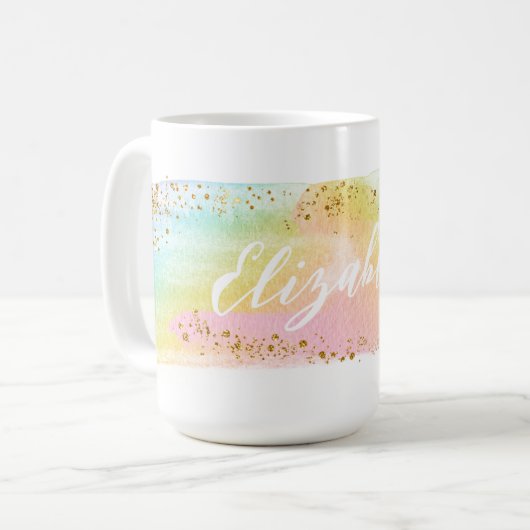 パステルガーリーウォーターカラーレインボーカスタムコーヒーマグ コーヒーマグカップ (正面左)