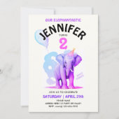 パステルガーリーエレファントウォーター色の誕生日パーティー 招待状 (正面)