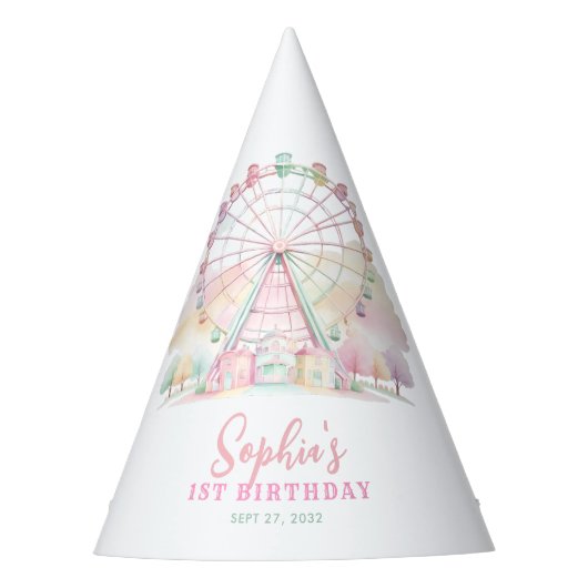 パステルガーリーカラーカーニバルサーカス子供の誕生日 パーティーハット (正面)