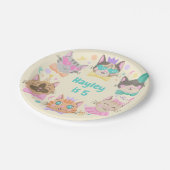 パステルガーリーキティカラフルキャットバースデーパーティー ペーパープレート (アングル)