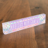 パステルガーリーグラデーション金ゴールドグリッターマーメイド名 デスクネームプレート (側面)