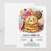 パステルガーリーシンプルクッキー誕生日 招待状 (正面/裏面)