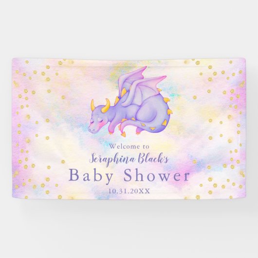 パステルガーリーパープルドラゴンベビーシャワー 横断幕 (横)