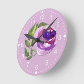 パステルガーリーパープルフローラ水彩バラ花 ラウンド壁時計 (傾斜)