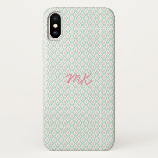 パステルガーリーピンクとグリーンの柄とイニシャル Case-Mate iPhoneケース (裏面)