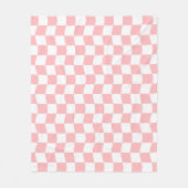 パステルガーリーピンクホワイト波パタ市松模様にーン フリースブランケット (正面)
