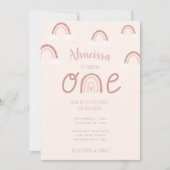 パステルガーリーピンクレインボークラウドファースト誕生日 招待状 (正面)