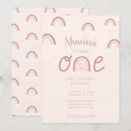 パステルガーリーピンクレインボークラウドファースト誕生日 招待状