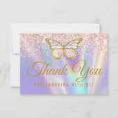 パステルガーリーピンク薄紫バタフライグリッター散布 サンキューカード (正面)