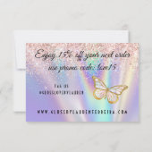 パステルガーリーピンク薄紫バタフライグリッター散布 サンキューカード (裏面)