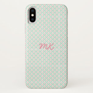 パステルガーリーピンク&グリーンパターン(イニシャル付) iPhone X ケース