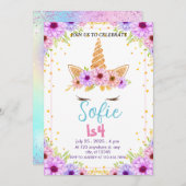 パステルガーリーユニコーンマジカル誕生日 招待状 (正面/裏面)