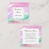 パステルガーリーレインボーユニコーンキャンディピンク薄紫金ゴールド スクエア名刺 (正面/裏面)