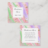 パステルガーリーレインボーユニコーンキャンディピンク薄紫金ゴールド スクエア名刺 (正面/裏面)