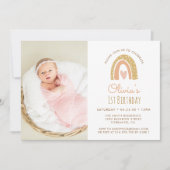 パステルガーリーレインボー1stバースデーフォト招待状 招待状 (正面)