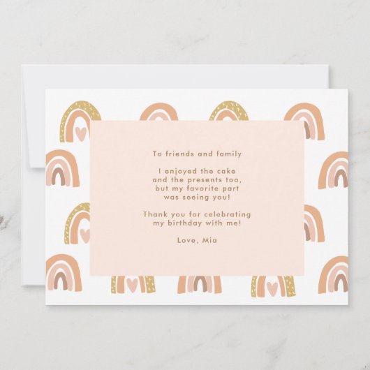 パステルガーリーレインボー6th誕生日写真ありがとう 招待状 (裏面)