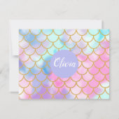 パステルガーリー金ゴールドグラデーショングリッターマーメイドモノグラム ノートカード (正面)
