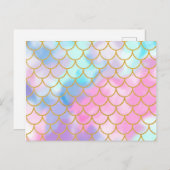 パステルガーリー金ゴールドグラデーショングリッターマーメイド ポストカード (正面/裏面)