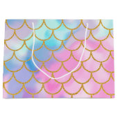 パステルガーリー金ゴールドグラデーショングリッターマーメイド ラージペーパーバッグ (正面)