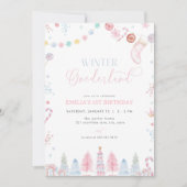 パステルガールウィンターオネダーランド誕生日招待状 招待状 (正面)
