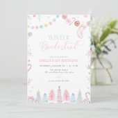 パステルガールウィンターオネダーランド誕生日招待状 招待状 (スタンド正面)