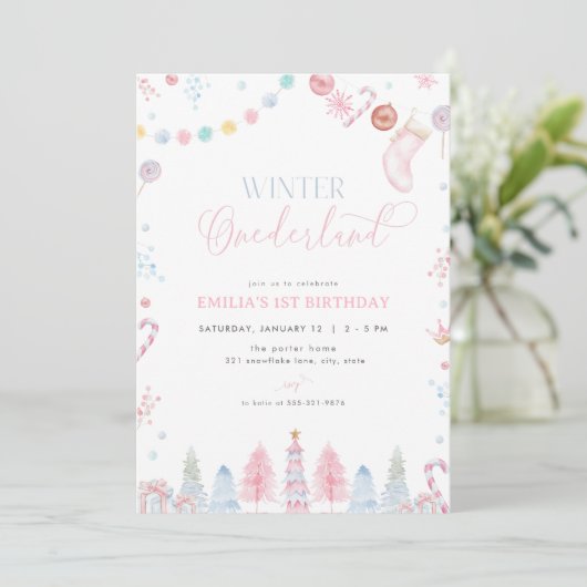 パステルガールウィンターオネダーランド誕生日招待状 招待状 (スタンド正面)
