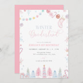 パステルガールウィンターオネダーランド誕生日招待状 招待状 (正面/裏面)