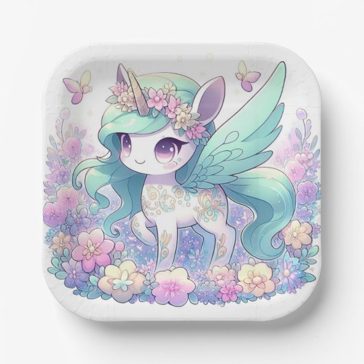 パステルガールユニコーンベビーシャワー ペーパープレート (正面)