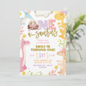 パステルガールA-Saurus恐竜の最初の誕生日パーティー 招待状 (スタンド正面)