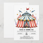 パステルキッズカーニバルサーカス誕生日 招待状 (正面/裏面)