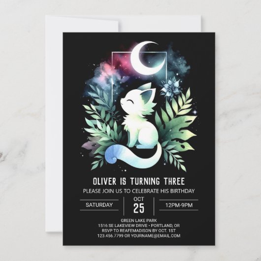 パステルキッズキャット誕生日 招待状 (正面)