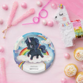 パステルキッズブラックユニコーン誕生日 ペーパープレート (パーティー)