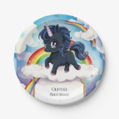 パステルキッズブラックユニコーン誕生日 ペーパープレート (正面)