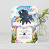 パステルキッズブラックユニコーン誕生日 招待状 (スタンド正面)